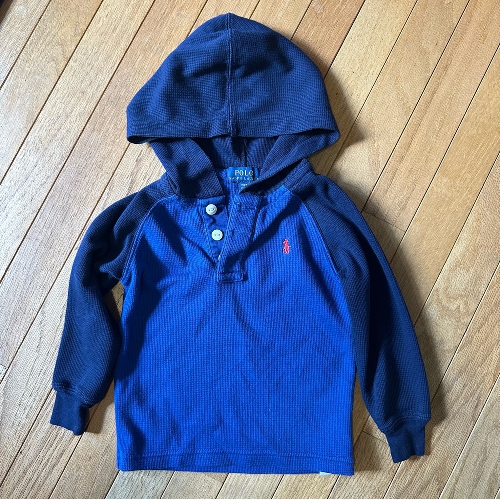 Polo Ralph Lauren Thermal Long Sleeve Hooded Shirt Toddler 2T Blue